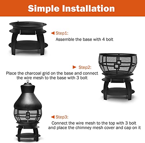 COSTWAY Outdoor Fire Pit with Charcoal Grill