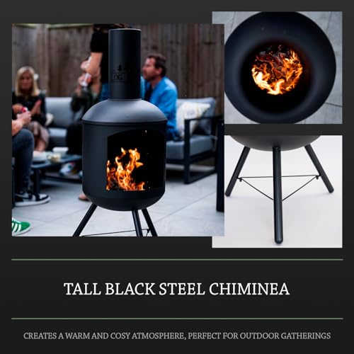 Log Barn Black Steel Outdoor Chiminea with Poker