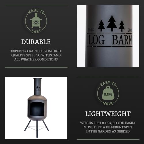 Log Barn Black Steel Outdoor Chiminea with Poker
