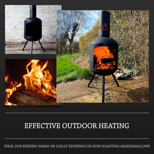 Log Barn Black Steel Outdoor Chiminea with Poker