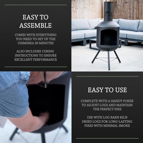 Log Barn Black Steel Outdoor Chiminea with Poker