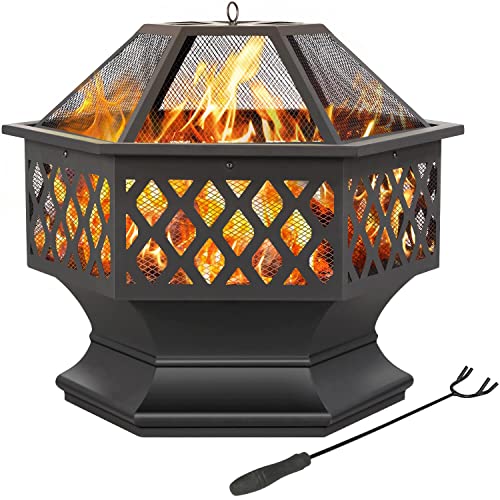 Yaheetech Large Hexagon Fire Pit Bowl - Black