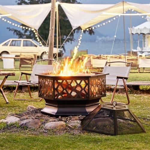 Yaheetech Large Hexagon Fire Pit Bowl - Black