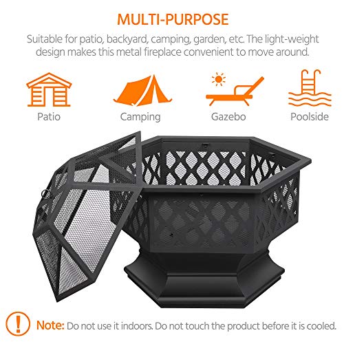 Yaheetech Large Hexagon Fire Pit Bowl - Black
