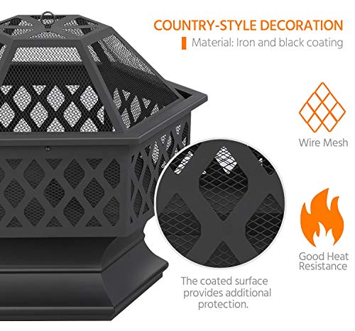 Yaheetech Large Hexagon Fire Pit Bowl - Black
