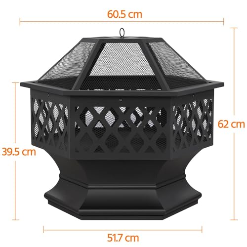 Yaheetech Large Hexagon Fire Pit Bowl - Black