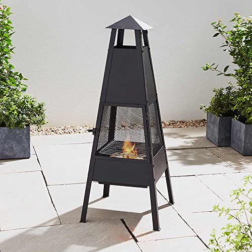 Sleek Black Outdoor Metal Chimenea Fire Pit