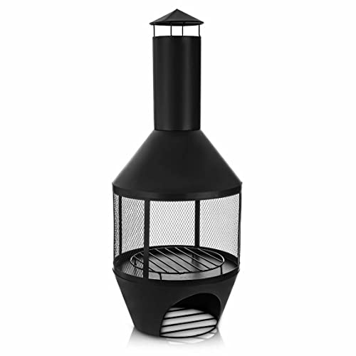 Black Chiminea Firepit for Outdoor Heat and Ambiance