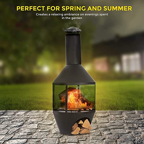 Black Chiminea Firepit for Outdoor Heat and Ambiance