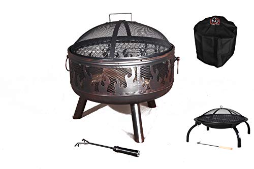 Texas Steel Fire Pit with Chrome Grill & Cover