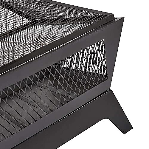 Black Square Outdoor Steel Fire Pit with Lid