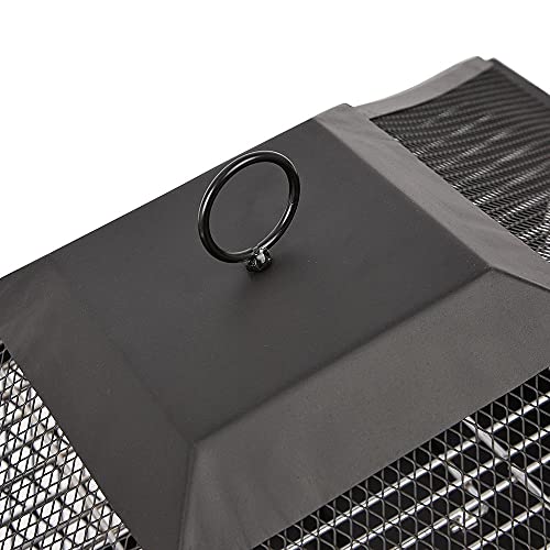 Black Square Outdoor Steel Fire Pit with Lid