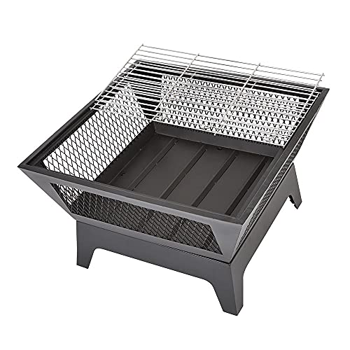 Black Square Outdoor Steel Fire Pit with Lid