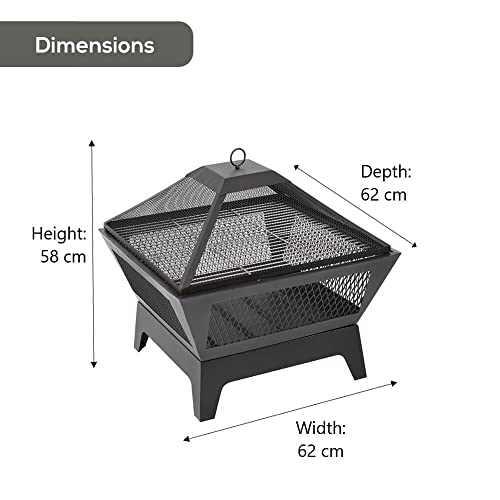 Black Square Outdoor Steel Fire Pit with Lid