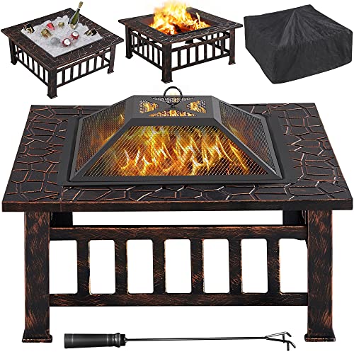 Yaheetech Square Outdoor Fire Pit with Cover