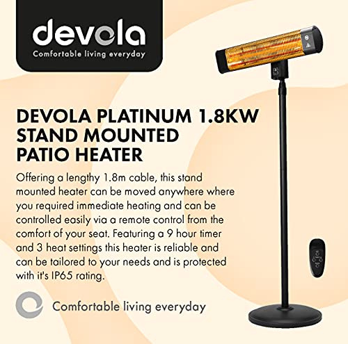 Devola Platinum Black Patio Heater with Remote