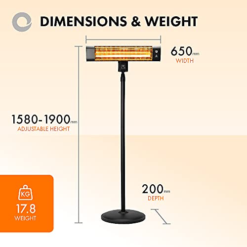 Devola Platinum Black Patio Heater with Remote