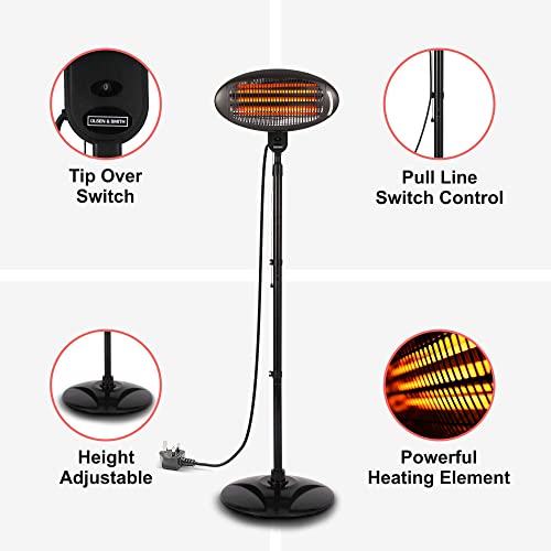 2KW Outdoor Quartz Electric Patio Heater - Black