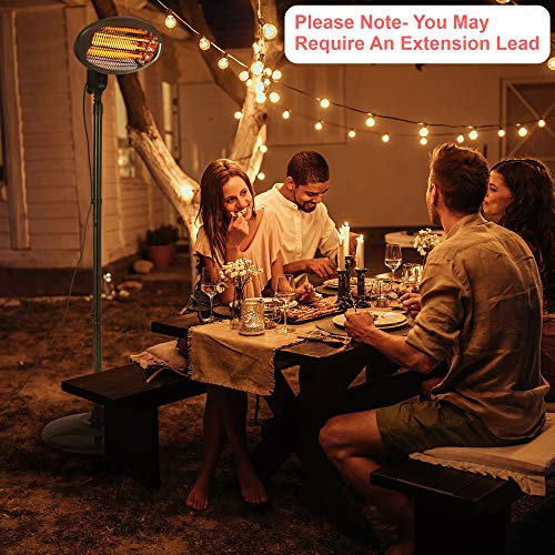 2KW Outdoor Quartz Electric Patio Heater - Black