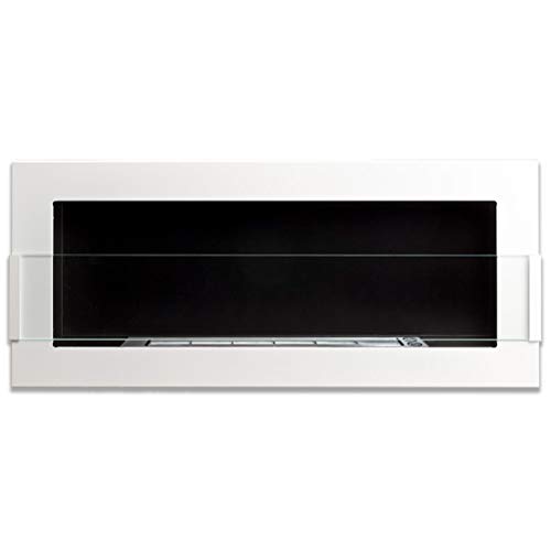 White Bioethanol Fireplace with Glass Protection, 90x40cm
