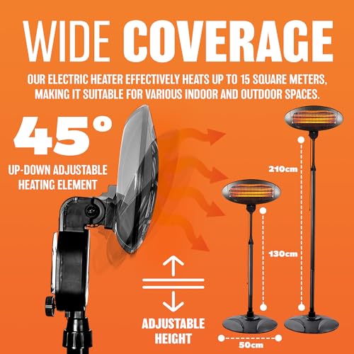 2kW Adjustable Height Free Standing Patio Heater