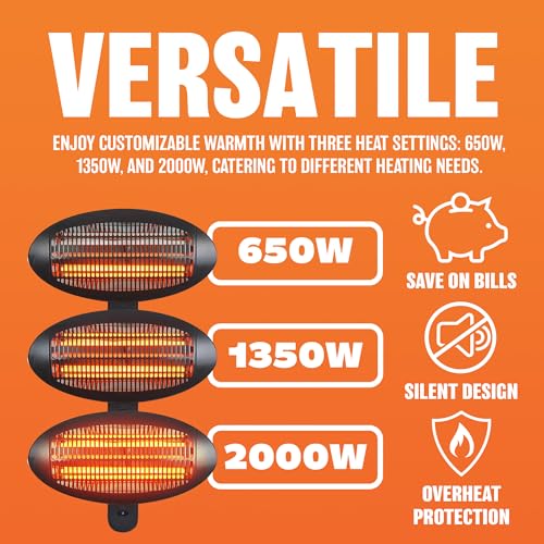 2kW Adjustable Height Free Standing Patio Heater