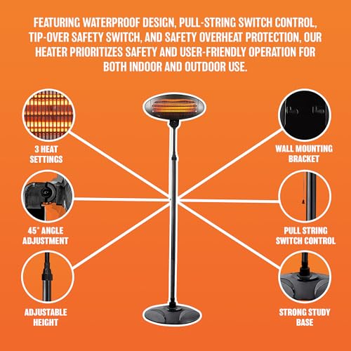2kW Adjustable Height Free Standing Patio Heater