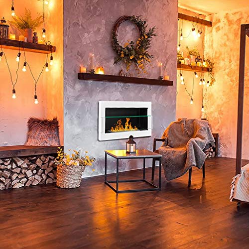 White Bioethanol Fireplace with Glass Protection, 90x40cm