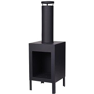 Square Black Metal Outdoor Fireplace
