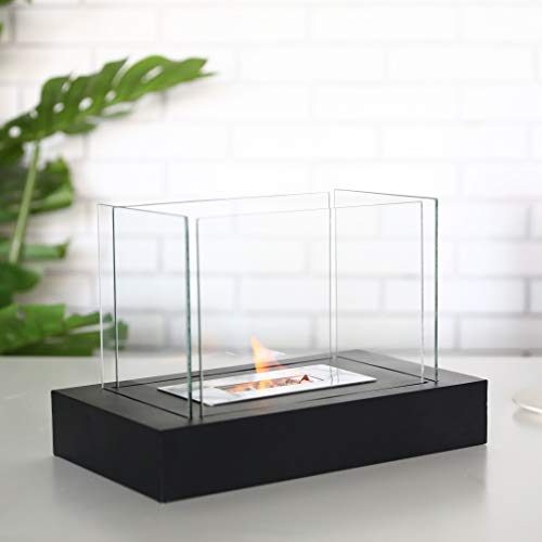 Portable Rectangular Tabletop Fire Bowl with Glass