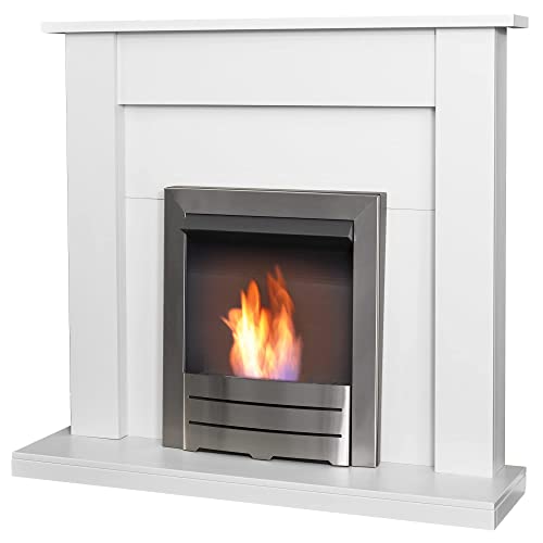 White Adam Sutton Fireplace with Brushed Steel Ethanol Fire