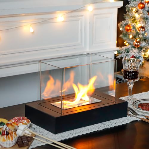 Portable Rectangular Tabletop Fire Bowl with Glass
