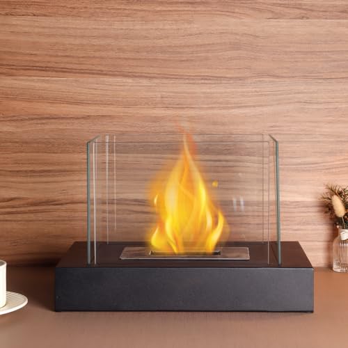 Portable Rectangular Tabletop Fire Bowl with Glass