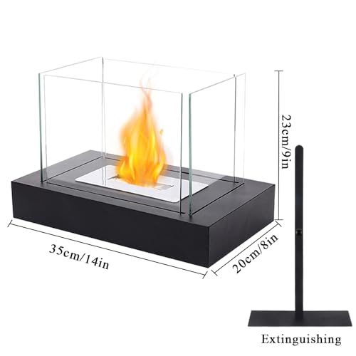 Portable Rectangular Tabletop Fire Bowl with Glass
