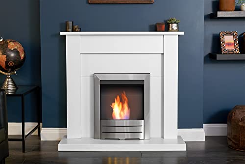 White Adam Sutton Fireplace with Brushed Steel Ethanol Fire