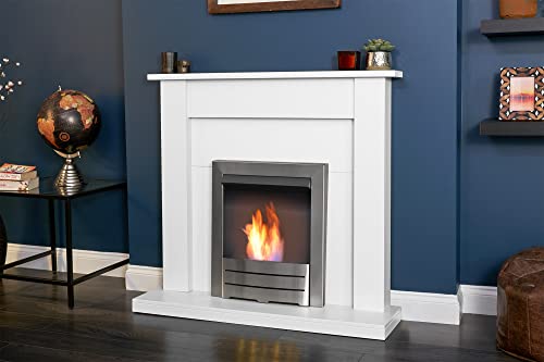 White Adam Sutton Fireplace with Brushed Steel Ethanol Fire