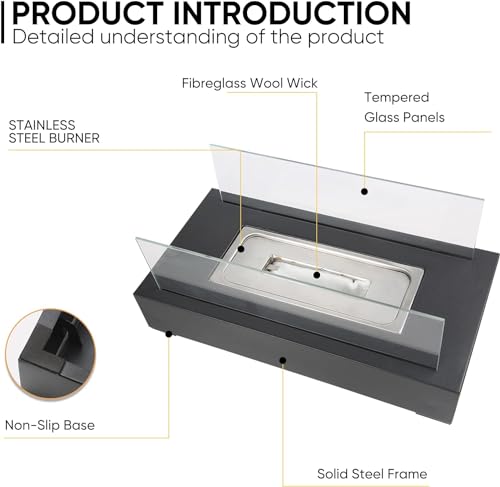 Stylish Bio Ethanol Tabletop Fireplace with Glass