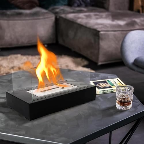 Stylish Bio Ethanol Tabletop Fireplace with Glass