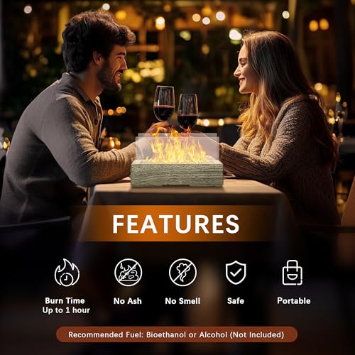 VOSSMOON Rectangular Table Fire Pit with Glass