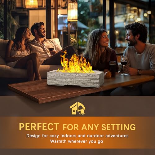 VOSSMOON Rectangular Table Fire Pit with Glass