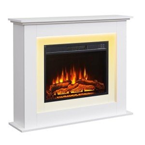 FlameKo Savannah White Fireplace with Realistic Flames
