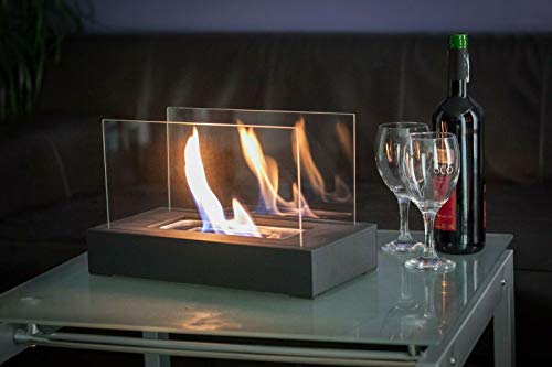 Grey Glass Top Bio Ethanol Tabletop Fireplace