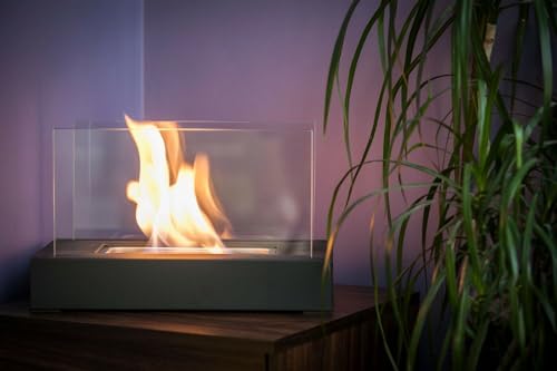 Grey Glass Top Bio Ethanol Tabletop Fireplace