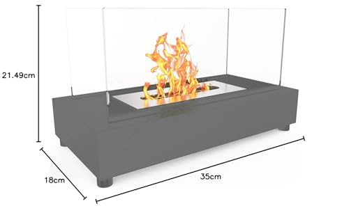 Grey Glass Top Bio Ethanol Tabletop Fireplace