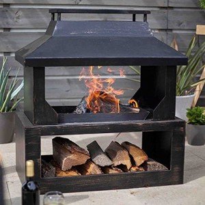 La Hacienda Steel Outdoor Fireplace with Log Storage