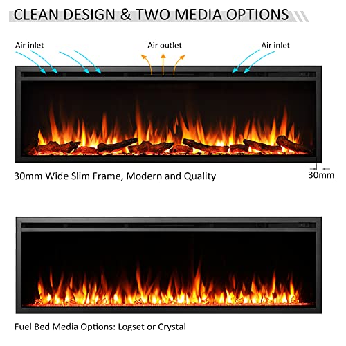 FLAMME 60" Slim Electric Fireplace with Multi Flames