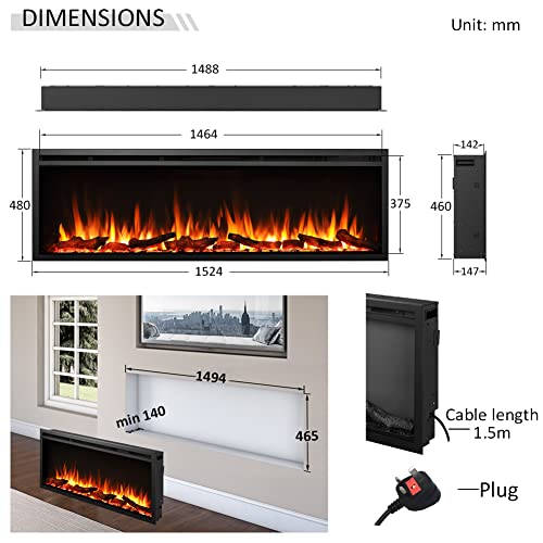 FLAMME 60" Slim Electric Fireplace with Multi Flames