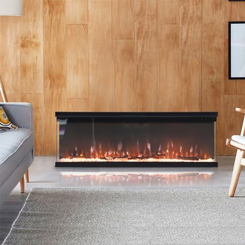 60-Inch Electric Fireplace with 3-Side Glass Display