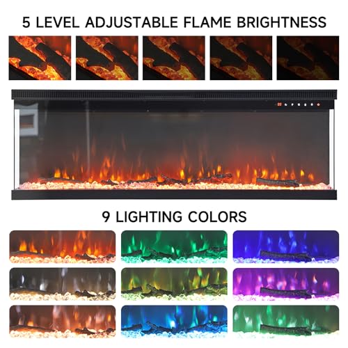 60-Inch Electric Fireplace with 3-Side Glass Display