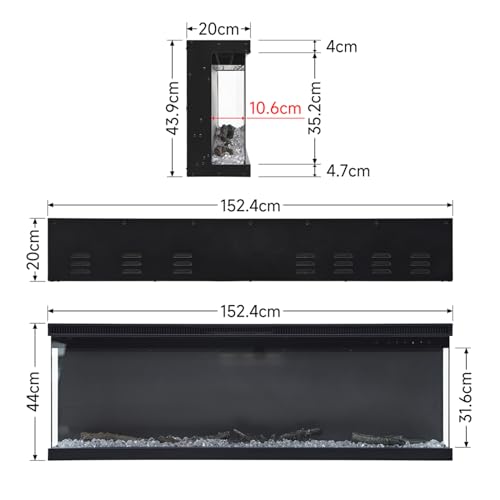 60-Inch Electric Fireplace with 3-Side Glass Display